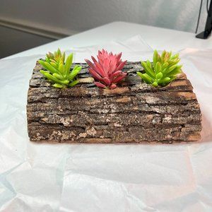Natural Wood Slice with Faux Succulents
